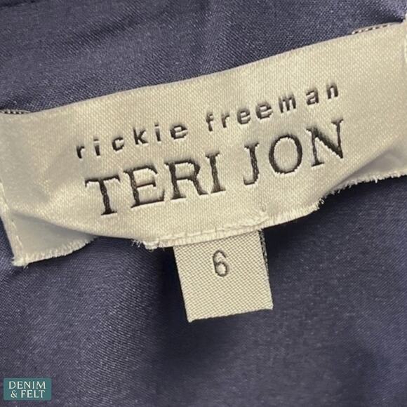 Teri Jon Rickie Freeman Navy Off Shoulder Jacquard Gown Formal Dress 6 Wedding - Picture 14 of 15